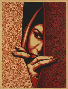 Shepard Fairey (b. 1970), "Israel Palestine," 2009, Screenprint in colors on wood, 24" H x 18" W: Shepard Fairey(b. 1970)"Israel Palestine," 2009Screenprint in colors on woodEdition: 2/2Signed, dated, and numbered in pencil along the lower edge: Shepard Fairey; signed, dated, and numbere