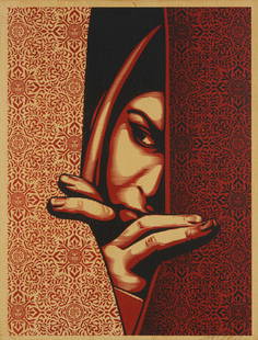 Shepard Fairey (b. 1970), "Israel Palestine," 2009, Screenprint in colors on wood, 24" H x 18" W: Shepard Fairey(b. 1970)&quot;Israel Palestine,&quot; 2009Screenprint in colors on woodEdition: 2/2Signed, dated, and numbered in pencil along the lower edge: Shepard Fairey; signed, dated, and numbere