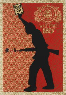 Shepard Fairey (b. 1970), "Wage Peace," 2005, Screenprint in colors and gold on paper, Image/Sheet:: Shepard Fairey(b. 1970)&quot;Wage Peace,&quot; 2005Screenprint in colors and gold on paperEdition: 7/10Signed, dated, and numbered in the lower edge: Shepard Fairey; Modern Multiples, Los Angeles, CA,