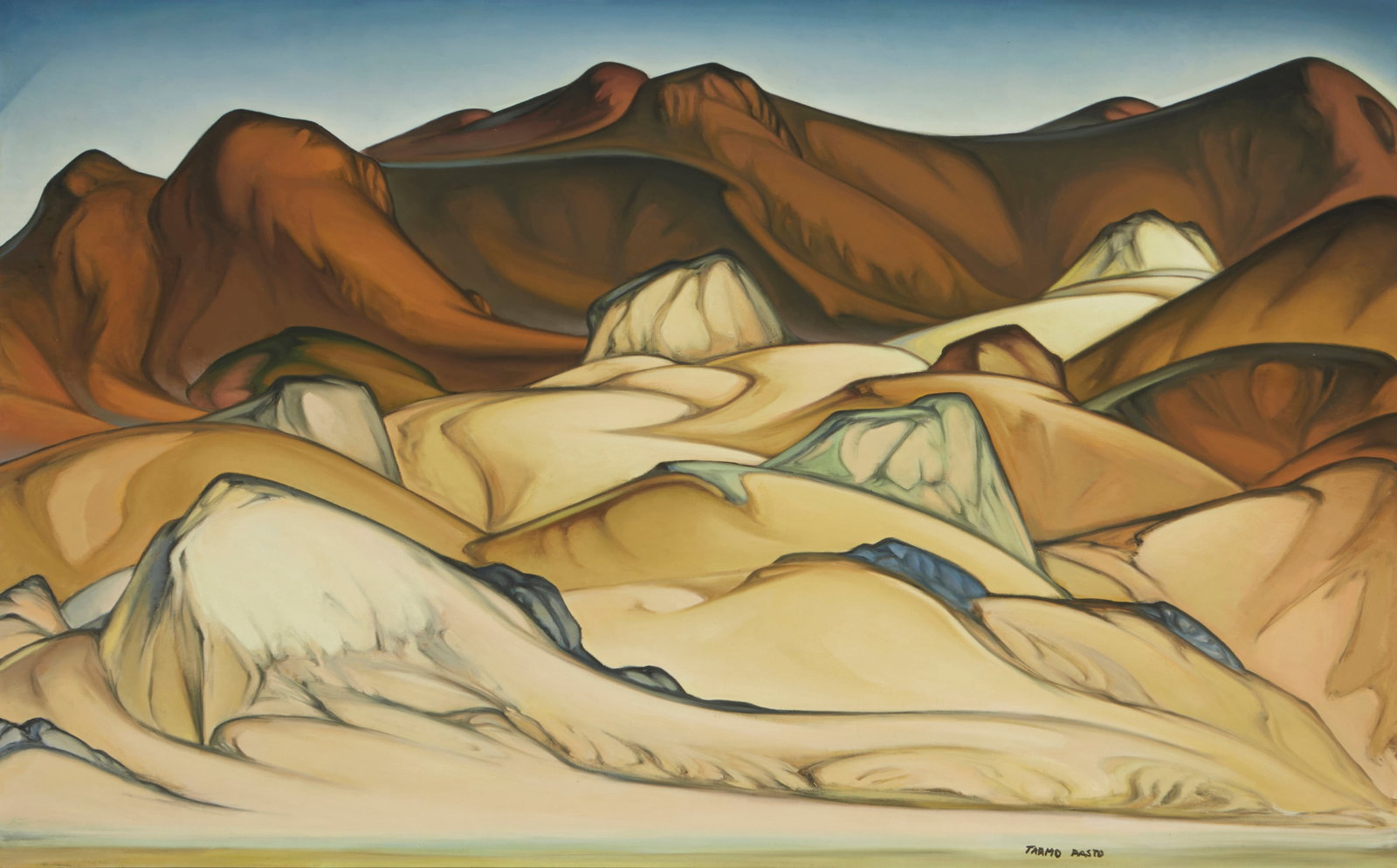Tarmo Pasto (1906-1986), "Golcando I," Oil on canvas: Tarmo Pasto (1906-1986) "Golcando I" Oil on canvas Signed in the lower edge, right of center: Tarmo Pasto; titled on the stretcher 42" H x 60" W Other Notes: Tarmo Pasto, a noted p