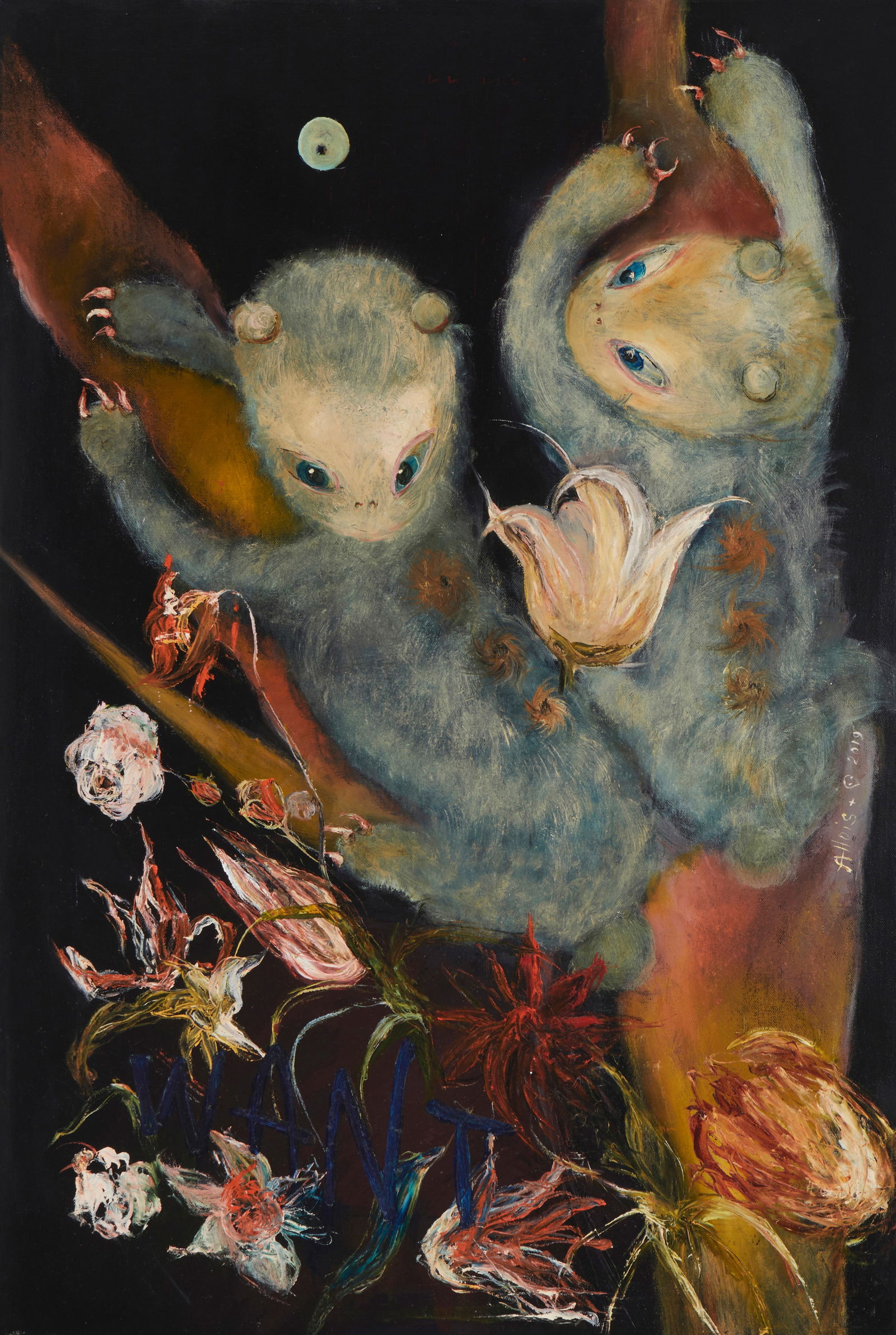 Helen Allois (21st century), "Moon Hunters," 2019, Oil on canvas, 36" H x 24" W (1 of 6)