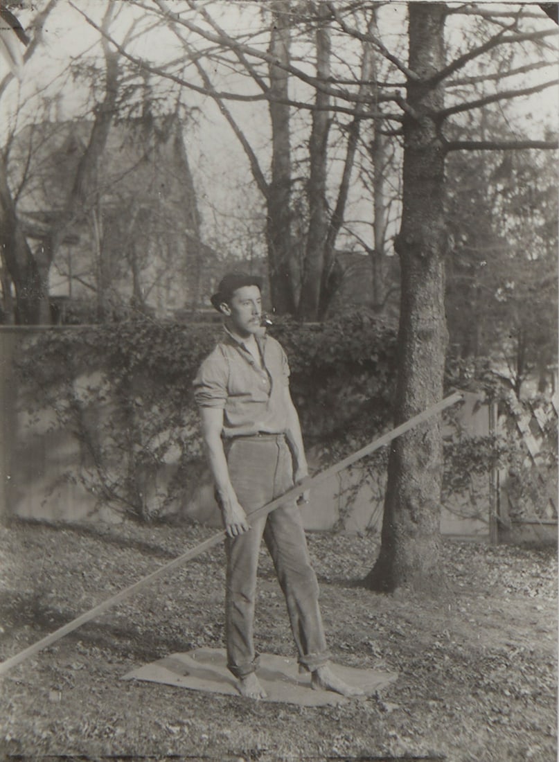 Thomas Eakins (1844-1916), "Eakins Posing," Contact gelatin silver print on paper, Sight: 5" H x: Thomas Eakins(1844-1916)"Study for Pushing Rail," 1874Contact gelatin silver print on paperAppears unsigned; titled on an exhibition label affixed to the frame's backing paperSight: 5"