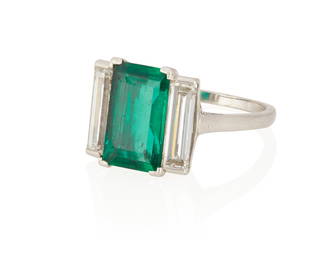 An Emerald, Diamond, and Platinum Ring