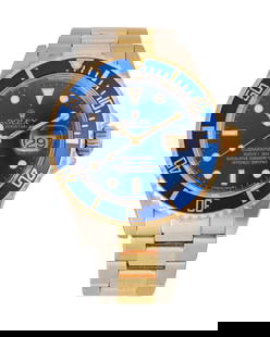 A Submariner Wristwatch, Rolex: A Submariner Wristwatch, RolexRef: 11613Serial: L741293Dial: blue sunburst dial, gold Mercedes handsMovement: Rolex cal. 3135, self-winding, 31 jewelsCase: 40 mm stainless steel, 18K gold bezelBracele
