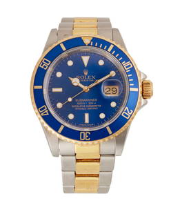 A Submariner Wristwatch, Rolex: A Submariner Wristwatch, RolexRef: 11613Serial: L741293Dial: blue sunburst dial, gold Mercedes handsMovement: Rolex cal. 3135, self-winding, 31 jewelsCase: 40 mm stainless steel, 18K gold bezelBracele