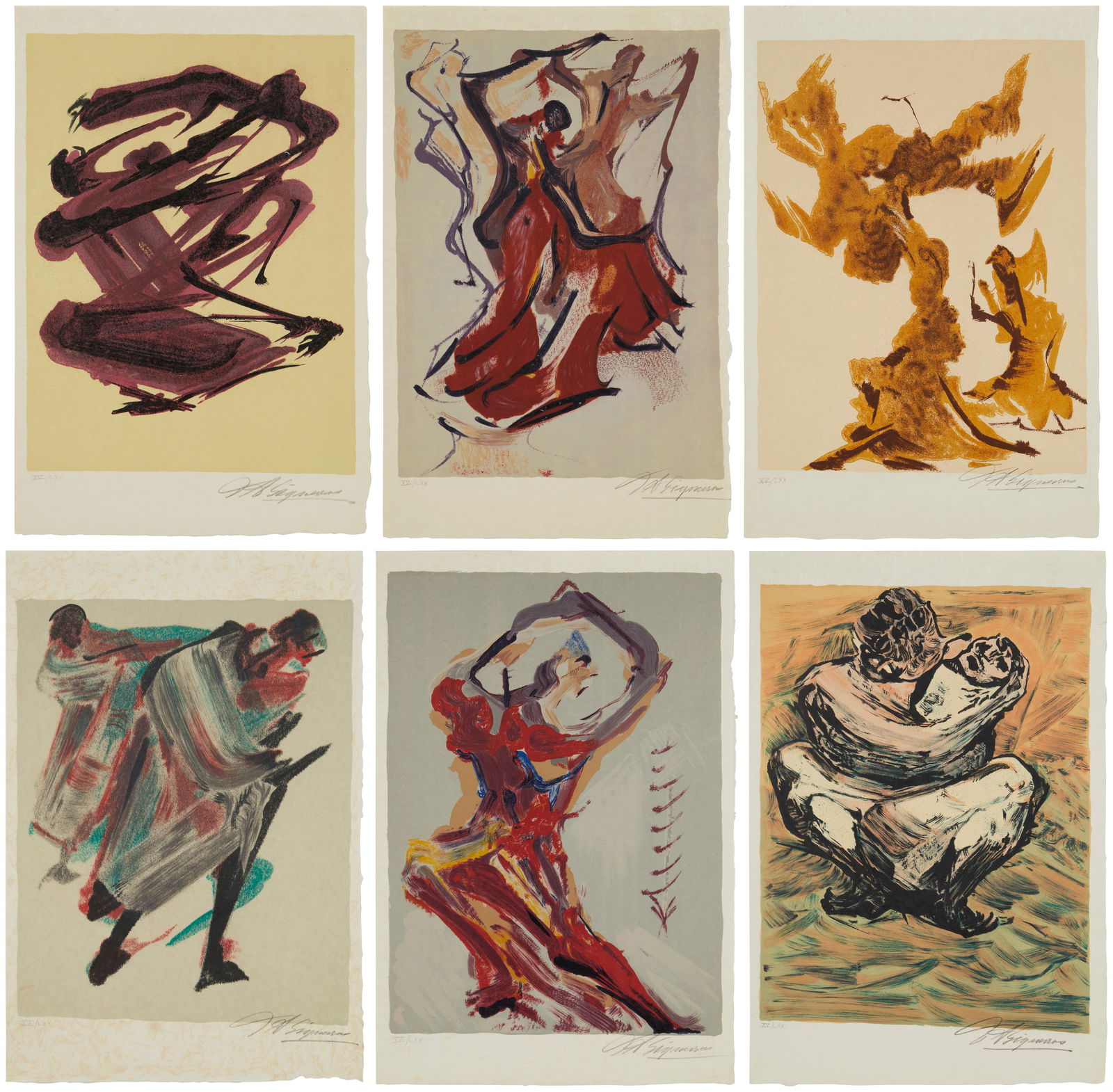 David Alfaro Siquieros (1896-1974), "Prison Fantasies: Portfolio I," 1972, The complete set of six (1 of 19)