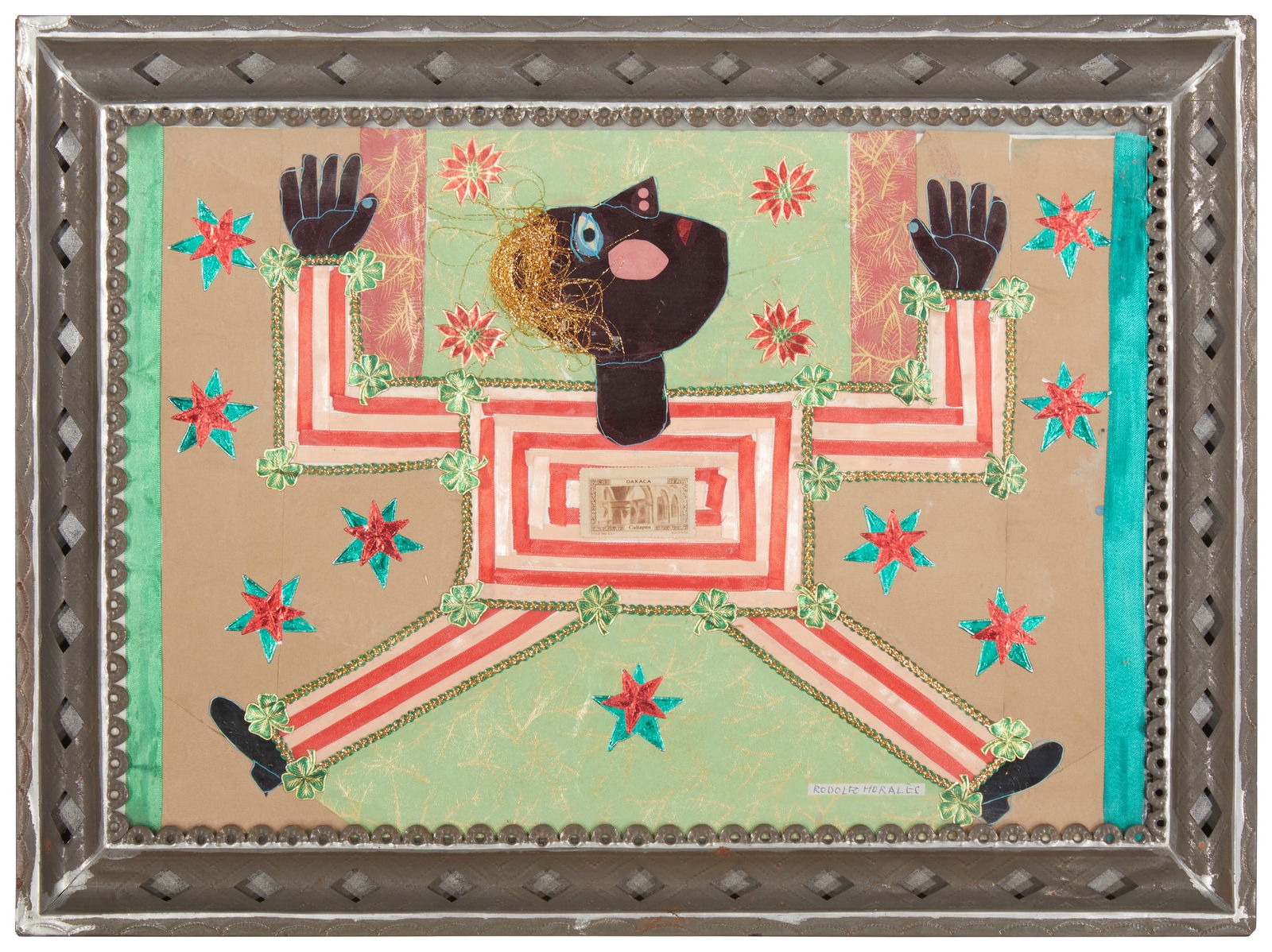 Rodolfo Morales (1925-2001), Candy-striped man, Mixed media collage on paper, Sight: 13.5" H x 19.5" (1 of 5)