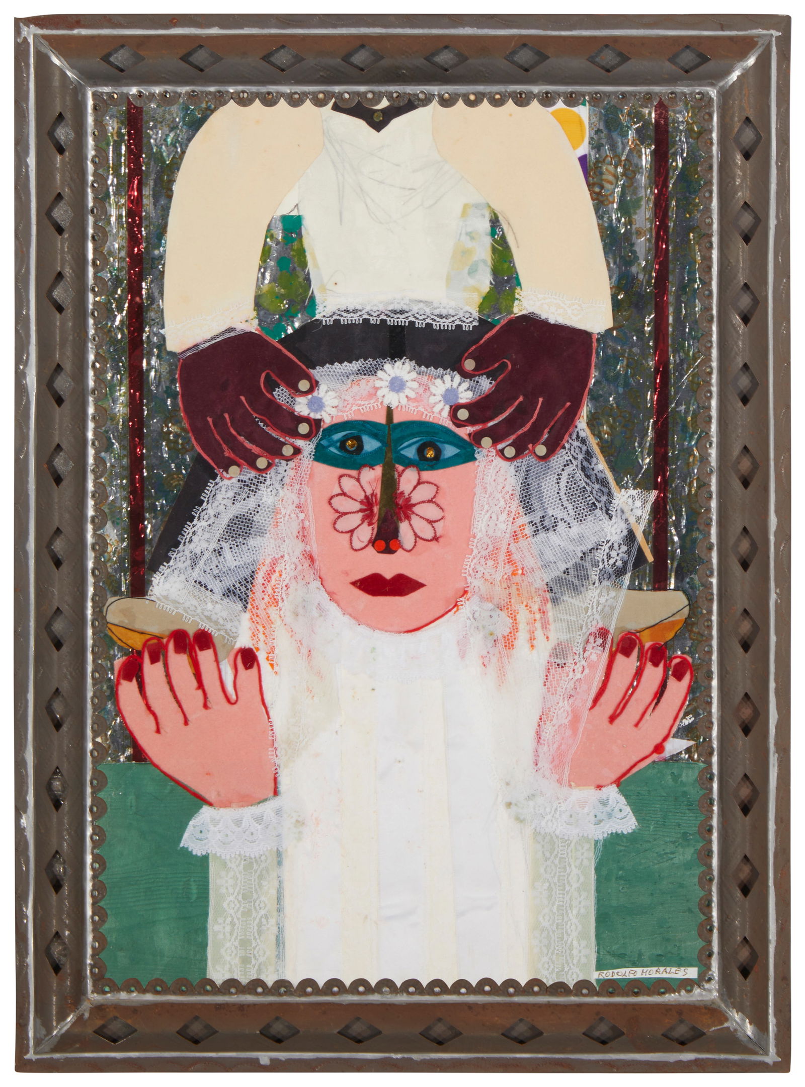 Rodolfo Morales (1925-2001), The bride, Mixed media collage on paper, Sight: 20" H x 14" W (1 of 6)