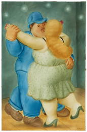 Fernando Botero (1932-2023), Couple dancing, 1980, Watercolor on paper laid to linen on board, 65.5"