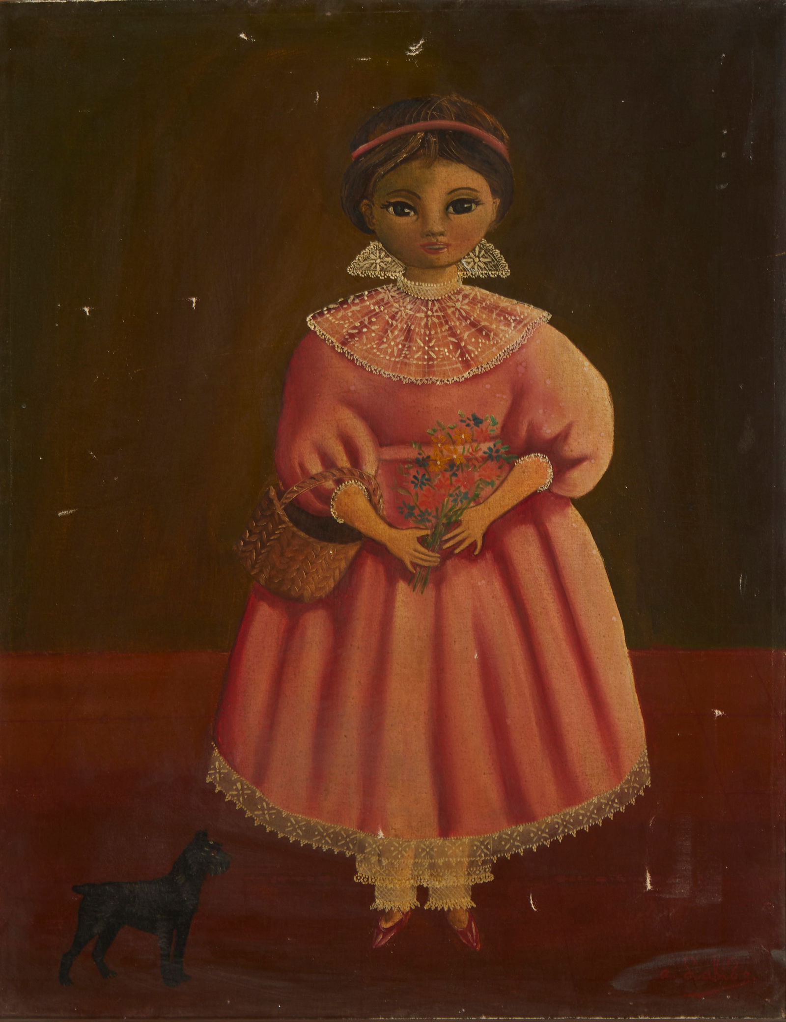 Agapito Labios (1898-1996), Young girl in a pink dress, Oil on canvas, 23.5" H x 17.75" W: Agapito Labios(1898-1996)Young girl in a pink dressOil on canvasSigned lower right: A Labios23.5" H x 17.75" W