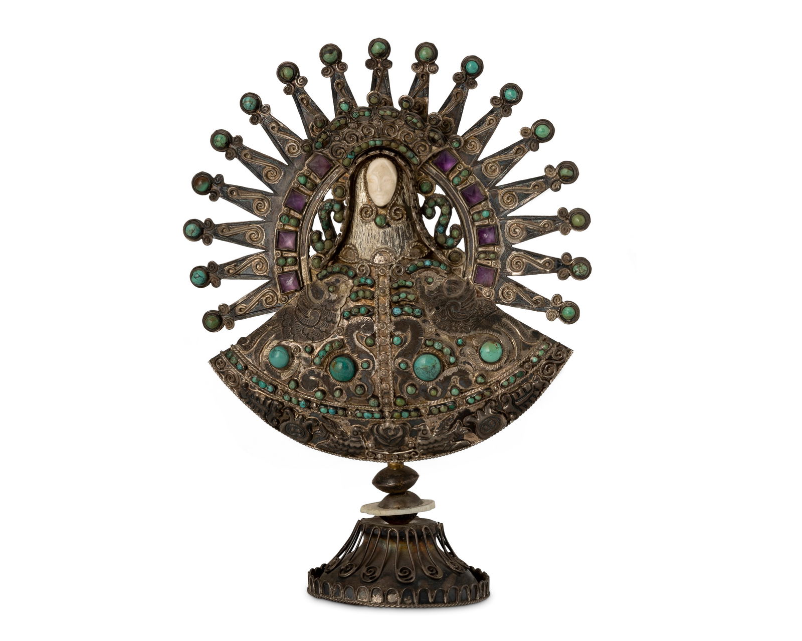 A sterling silver Matl Nuestra Senora De La Asuncion de Tonaya: A sterling silver Matl Nuestra Senora de La Asuncion de TonayaMatilde Poulat and Ricardo Salas (d. 1960 and d. 2006)Circa 1960-2006; Mexico City, MexicoStamped verso: Matl / Mexico / 925 / Salas / YOD