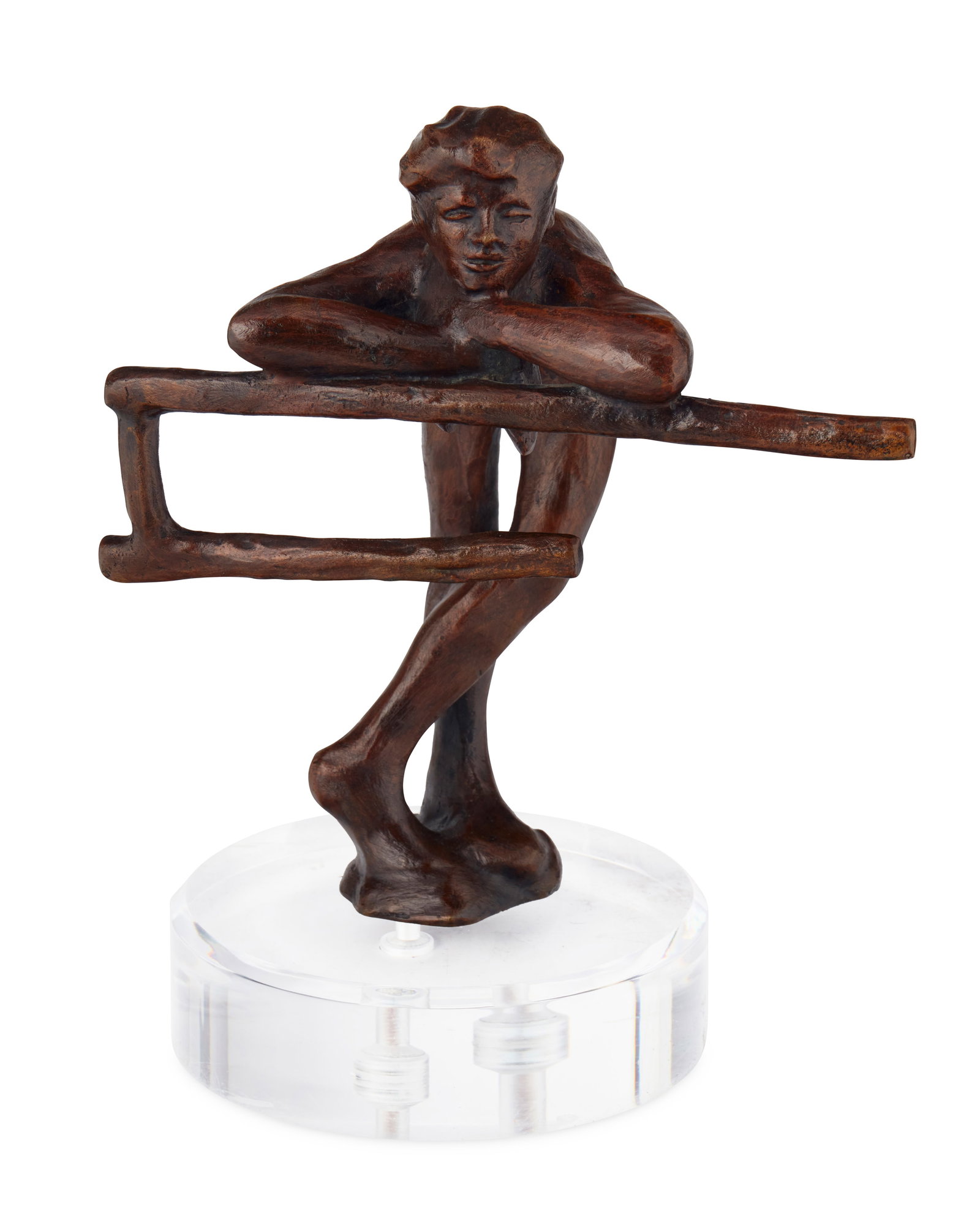 Victor Salmones (1937-1989), Leaning figure: Victor Salmones (1937-1989) Leaning figure Patinated bronze on acrylic base Illegible edition number Signed in the casting: V. Salmones 10.875" H x 9.5" W x 7.75" D
