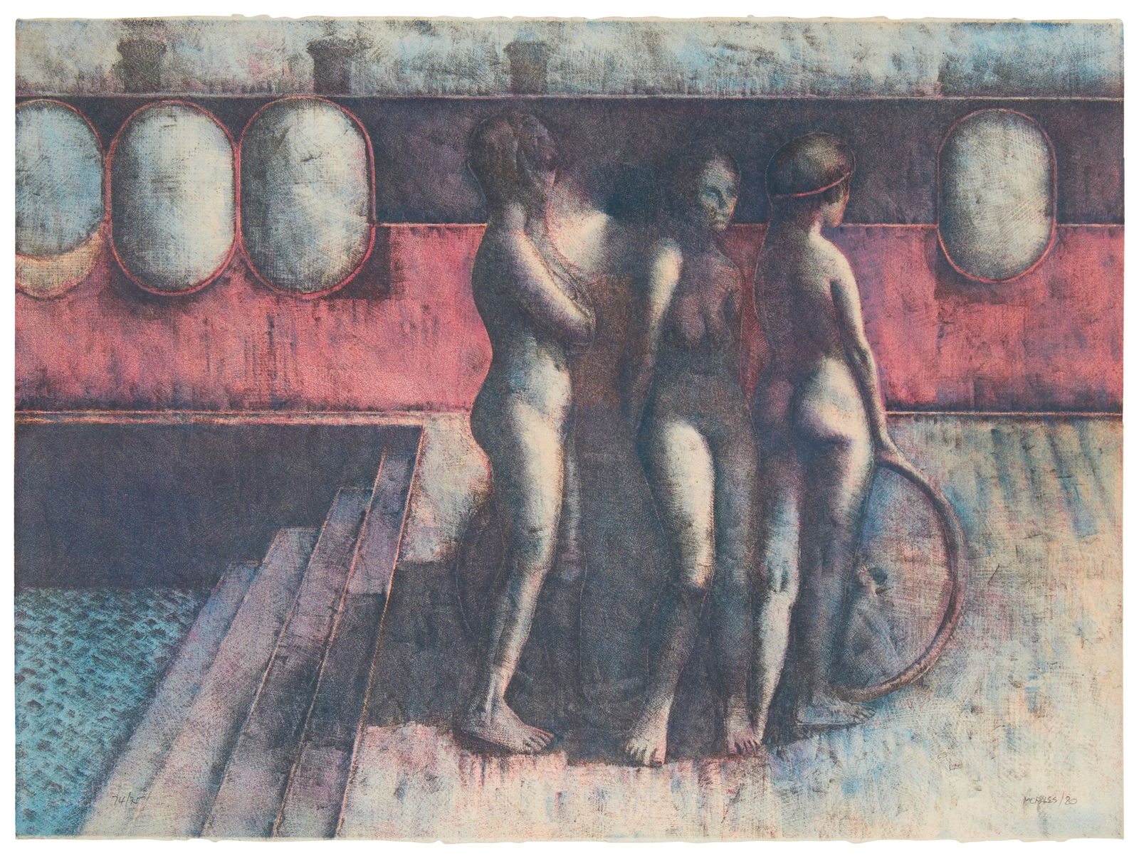 Armando Morales (1927-2011), "Tres Baristas," 1980, Lithograph in colors on paper, watermark Arches, (1 of 7)