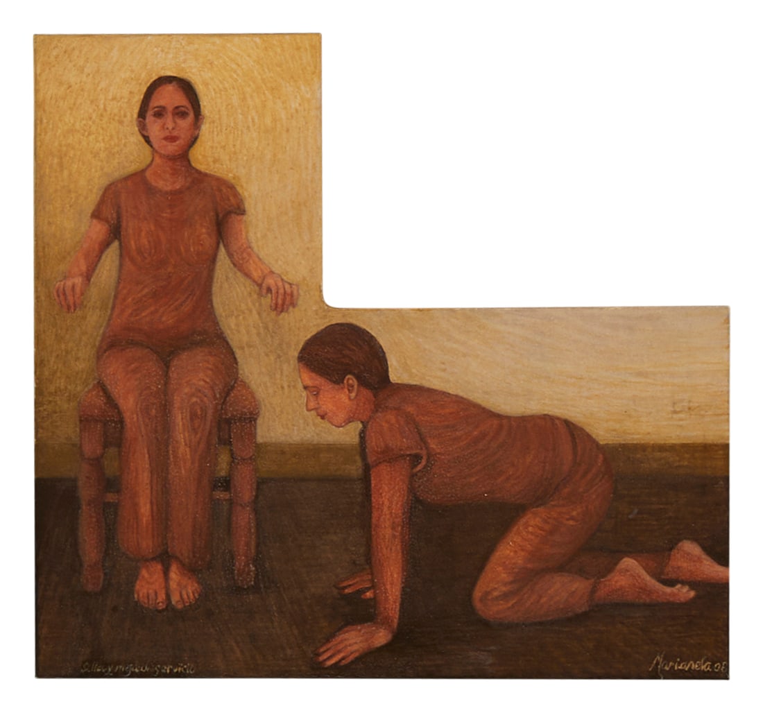 Marianela De la Hoz (b. 1956), "Silla y Mesa de Servicio," 2008, Tempera on L-shaped board, 4.25" H (1 of 5)