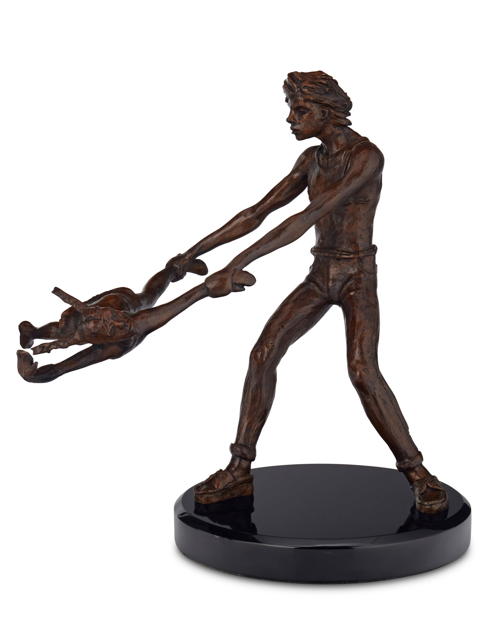 Victor Salmones (1937-1989), Man swinging a little girl: Victor Salmones (1937-1989) Man swinging a little girl Patinated bronze on stone base Edition: 5/10 Signed and numbered in the casting: N 21 / V. Salmones / 5/10 16.5" H x 17.5" W x 18"
