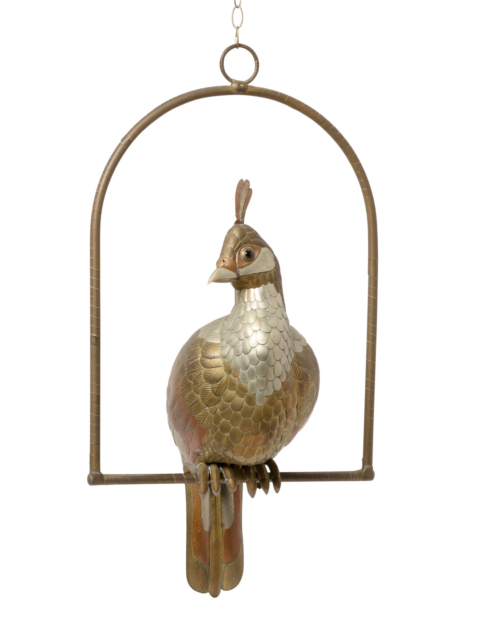 Sergio Bustamante (b. 1949), Partridge on a swing: Sergio Bustamante (b. 1949) Partridge on a swing Copper and mixed metals Edition: 11/100 Signed and numbered to shoulder feather 2 pieces 37" H x 19" W x 13" D