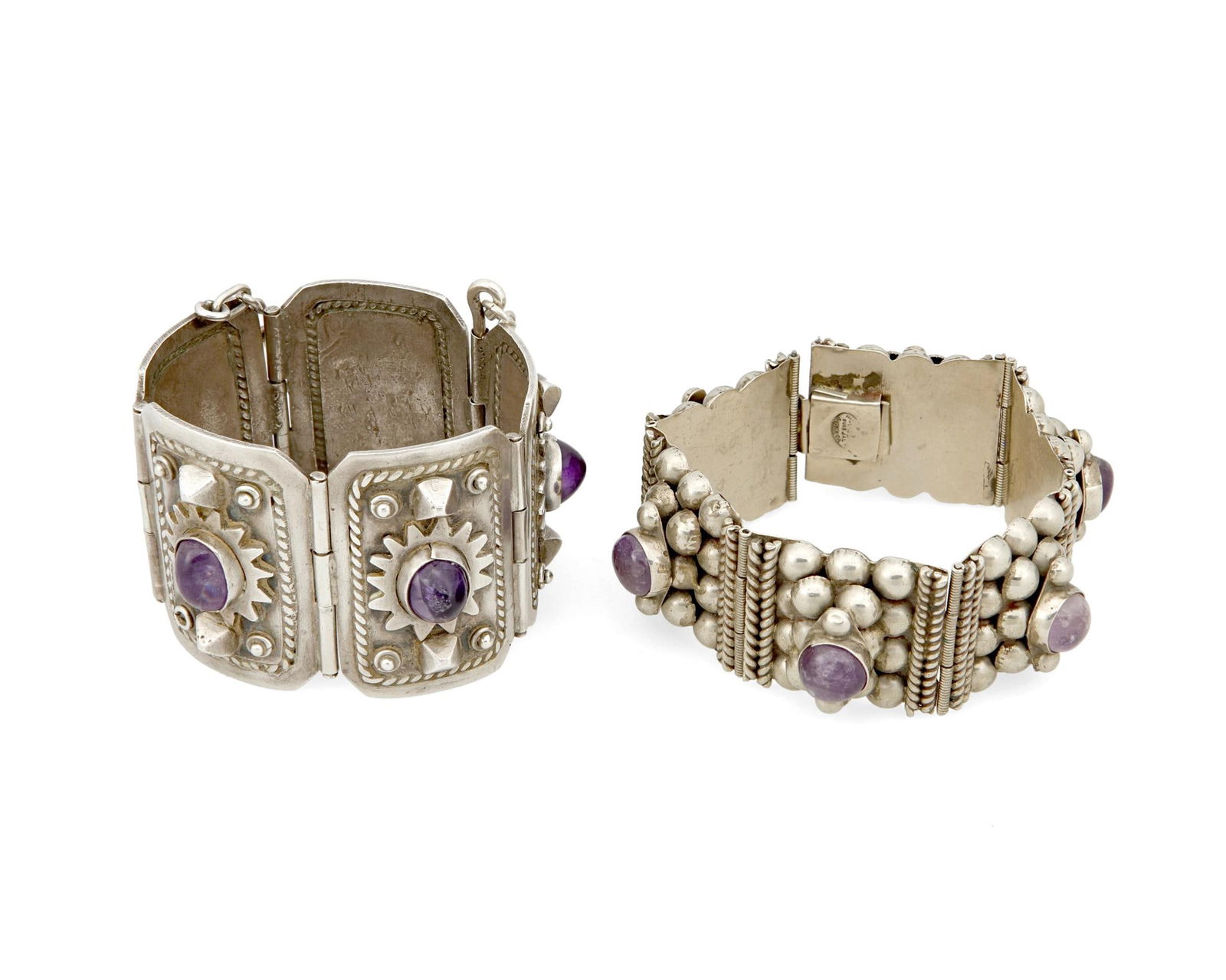 Two Mexican silver and amethyst bracelets (1 of 2)
