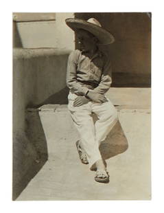 Edward Weston (1886-1958), "Chandler in Mexican Costume," 1924, Gelatin silver print on paper,: Edward Weston(1886-1958)"Chandler in Mexican Costume," 1924Gelatin silver print on paperAppears unsignedImage/Sheet: 3.875" H x 2.875" W Provenance: The Estate of Dr. Amy CongerLiterature: