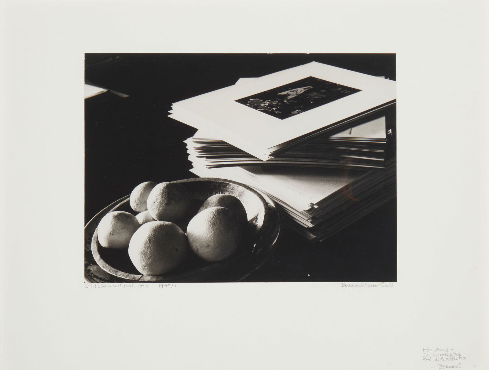 Beaumont Newhall (b.1901), "Still life - Wildcat Hill," 1940-41, Gelatin silver print on paper: Beaumont Newhall(b.1901)"Still life - Wildcat Hill," 1940-41Gelatin silver print on paper mounted to a board mountSigned, titled, and dated in pencil on the mount and directly below the imag