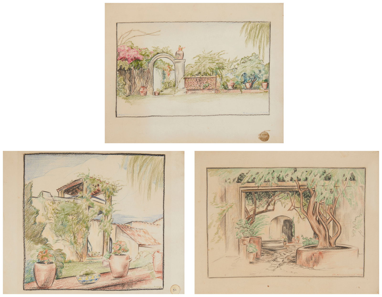 René d' Harnoncourt (1901-1968); Three drawings of Frederick W. Davis's house in Cuernavaca, (1 of 17)
