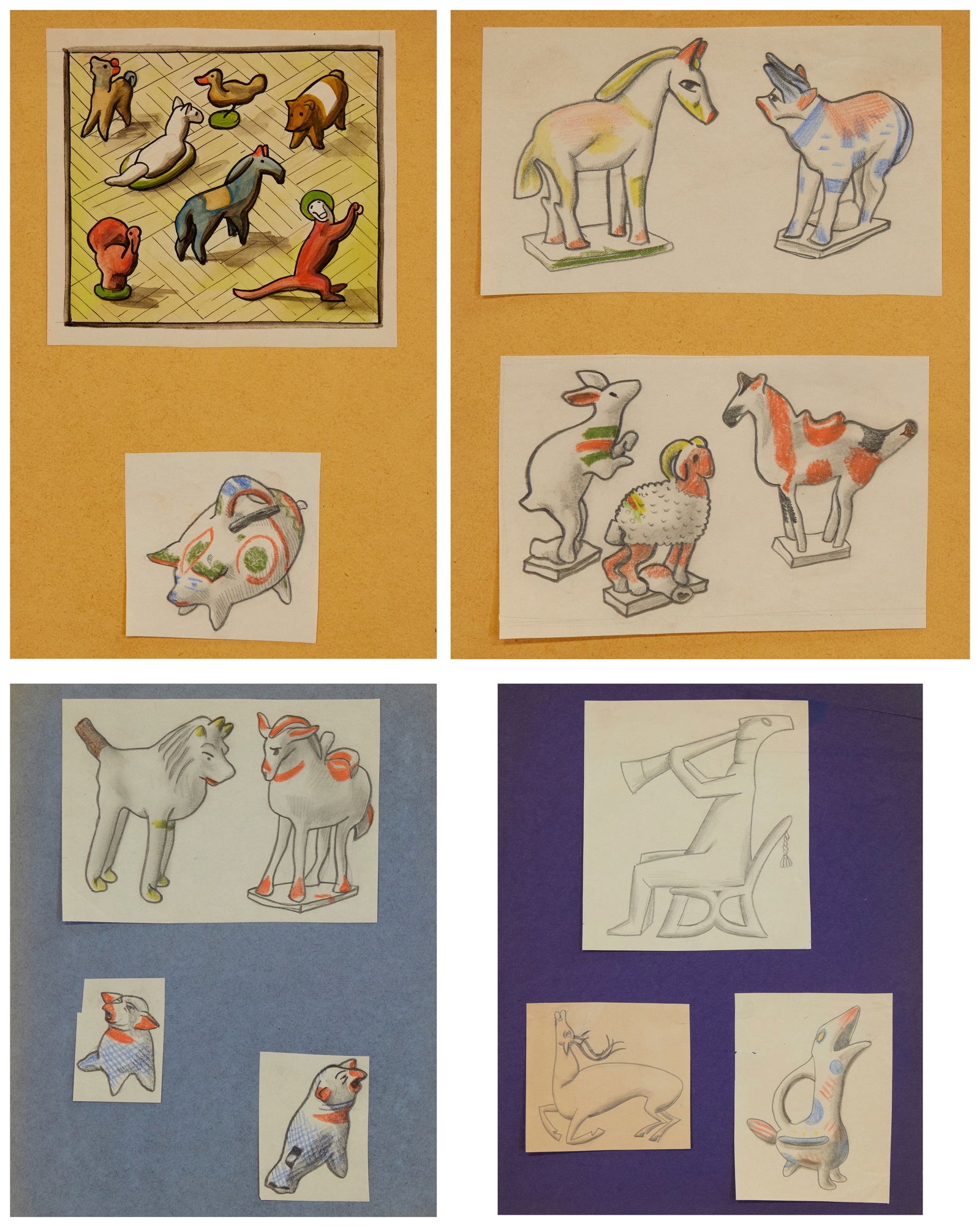 René d'Harnoncourt (1901-1968), Nineteen works on eight sheets of multicolored paper, Largest (1 of 10)