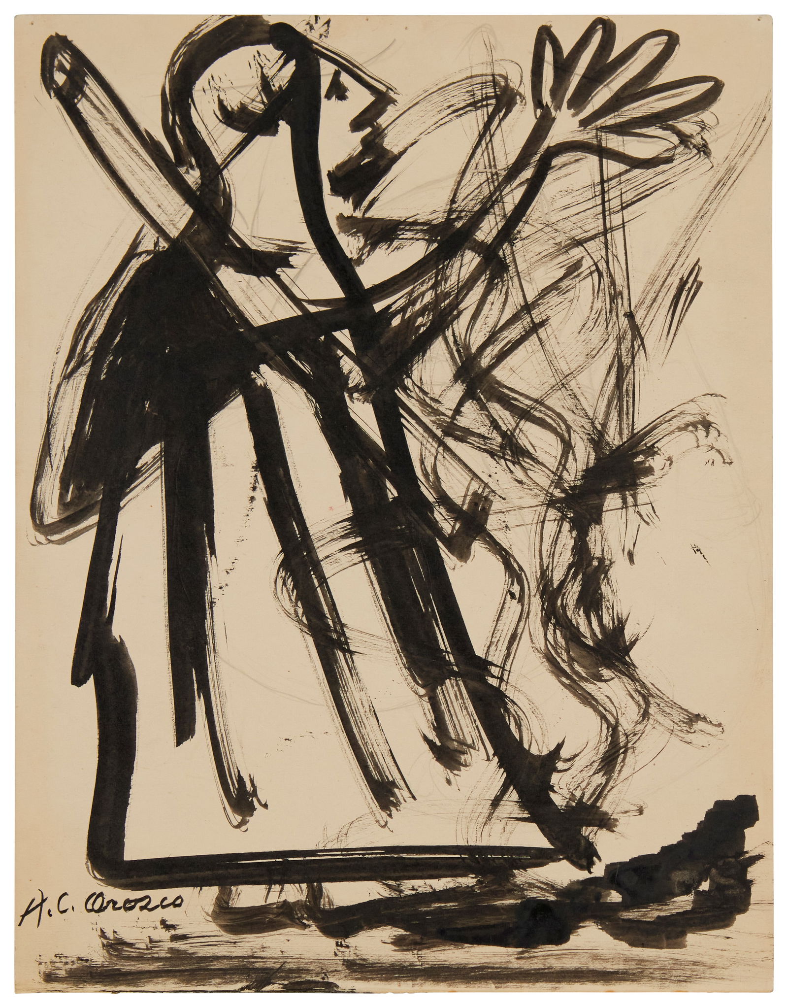 José Clemente Orozco (1883-1949), Untitled, abstract figure, Ink and gouache on paper, Sheet: 14" H (1 of 4)