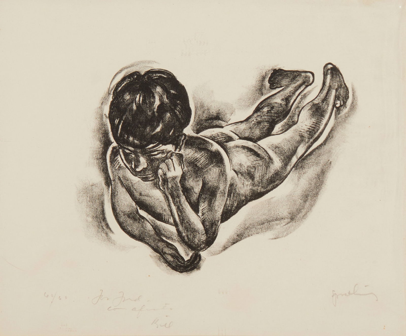 William Spratling (1900-1967), Male figure, Lithograph on paper, Image: 6" H x 7.75" W; Sight: 9.25" (1 of 6)