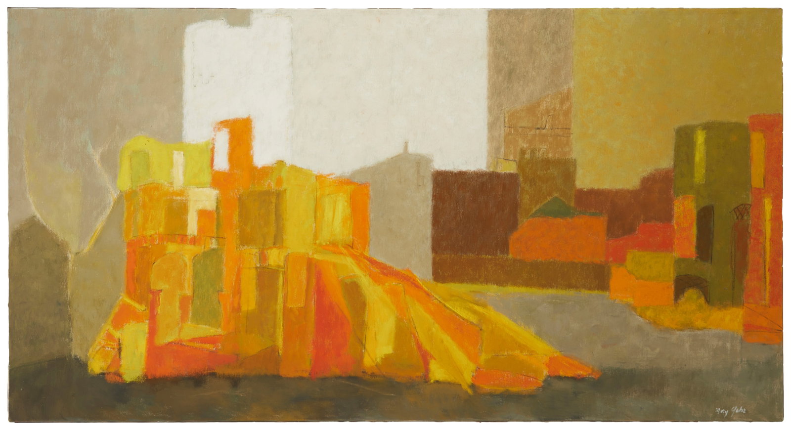 Mary Gehr (1910-1997), Untitled abstract, Oil on canvas, 26" H x 50" W: Mary Gehr (1910-1997) Untitled Abstract Oil on canvas Signed lower right: Mary Gehr 26" H x 50" W Provenance: The Estate of Dr. Amy Conger