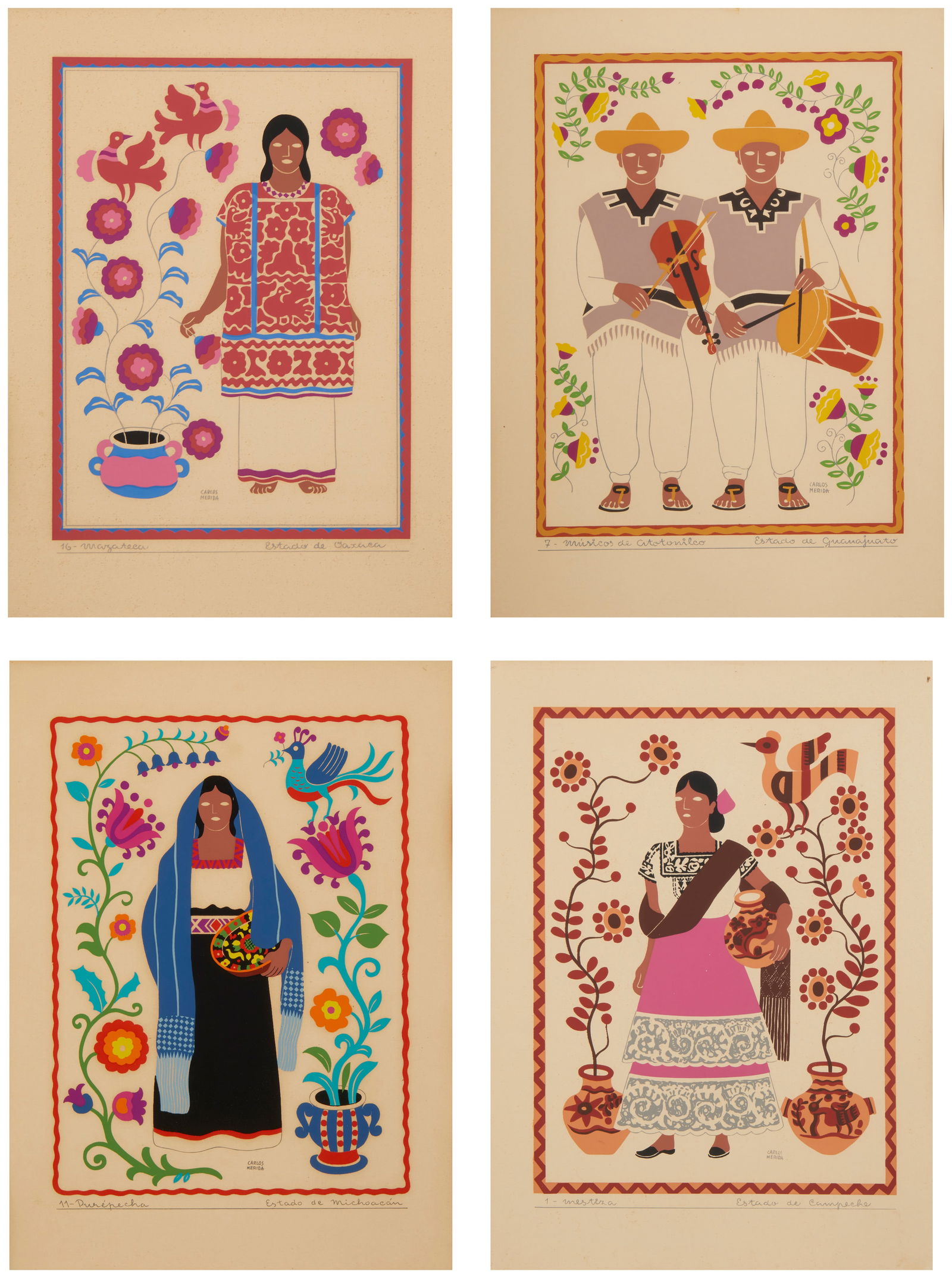 Carlos Merida (1891-1984), Twenty-one plates from the "Trajes Regionales Mexicanos" portfolio, 1945, (1 of 20)