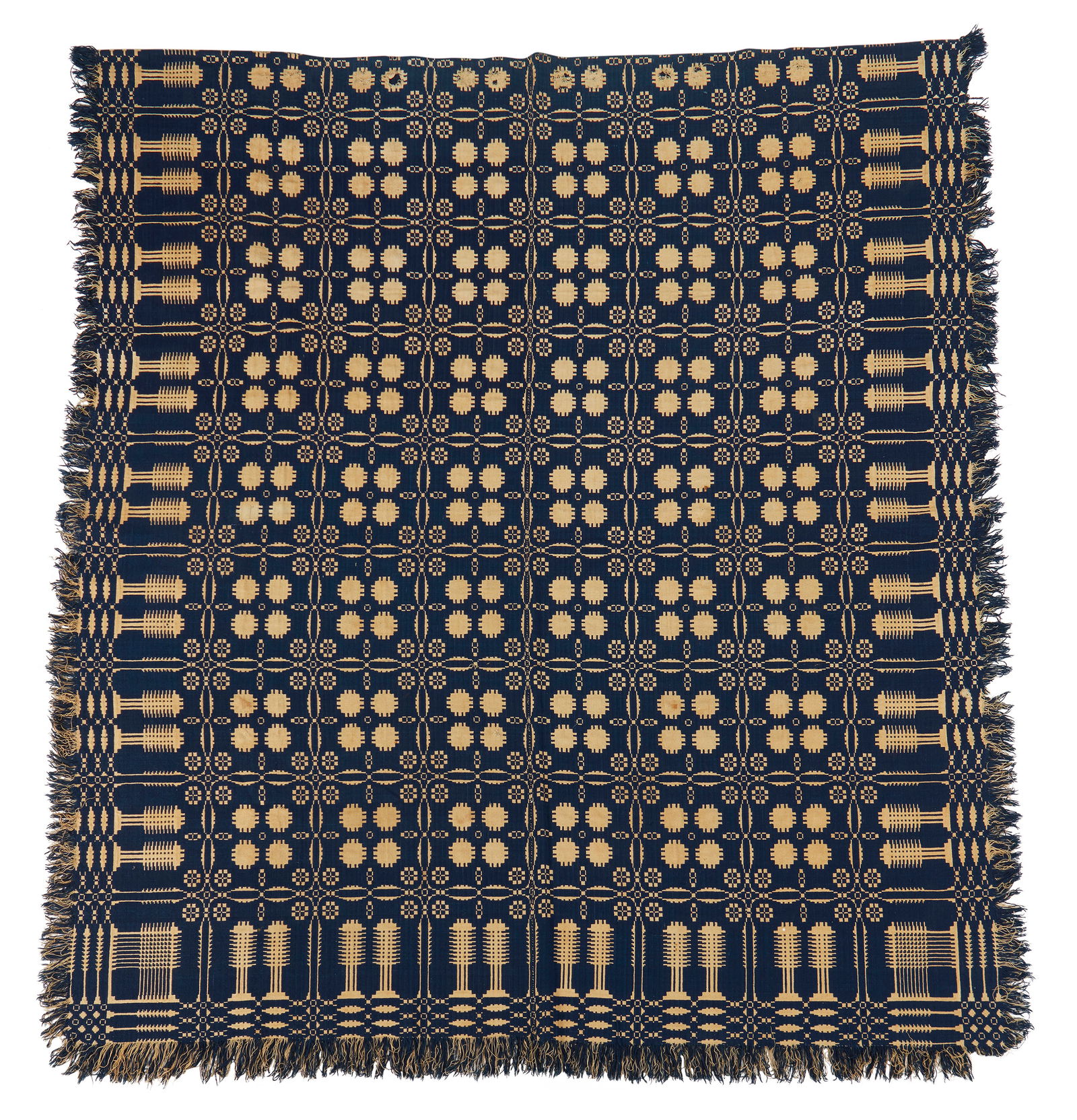 An American blue and white woven coverlet (1 of 3)