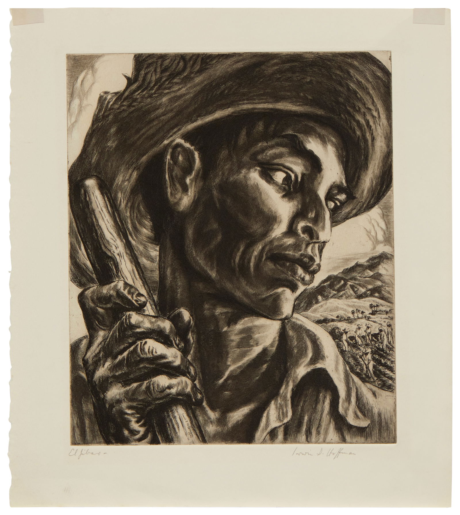 Irwin D. Hoffman (1901-1989), "El Jibaro," 1940, Etching on wove paper, Plate: 12" H x 9.875" W;: Irwin D. Hoffman(1901-1989)"El Jibaro," 1940Etching on wove paperFrom the edition of 162Signed and titled in pencil in the lower margin: Irwin D. Hoffman; Anderson-Lamb, prntr.; Associated A