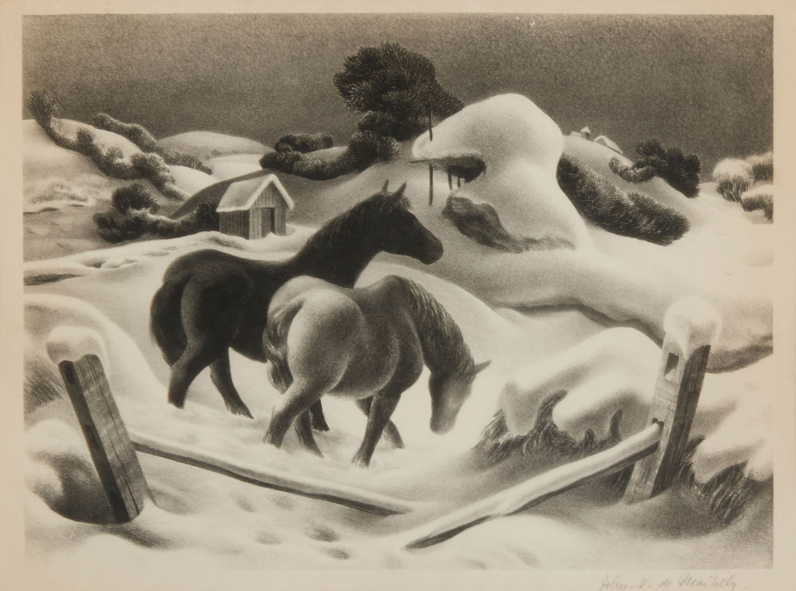 John Stockton De Martelly (1903-1979), "White Pastures," 1939, lithograph on paper, Image: 10" H x (1 of 6)