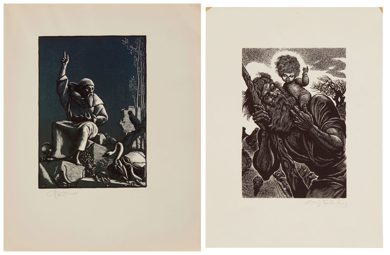 Fritz Eichenberg (1901-1990), "Saint Christopher," 1949, wood engraving; and Allen Lewis (1 of 9)