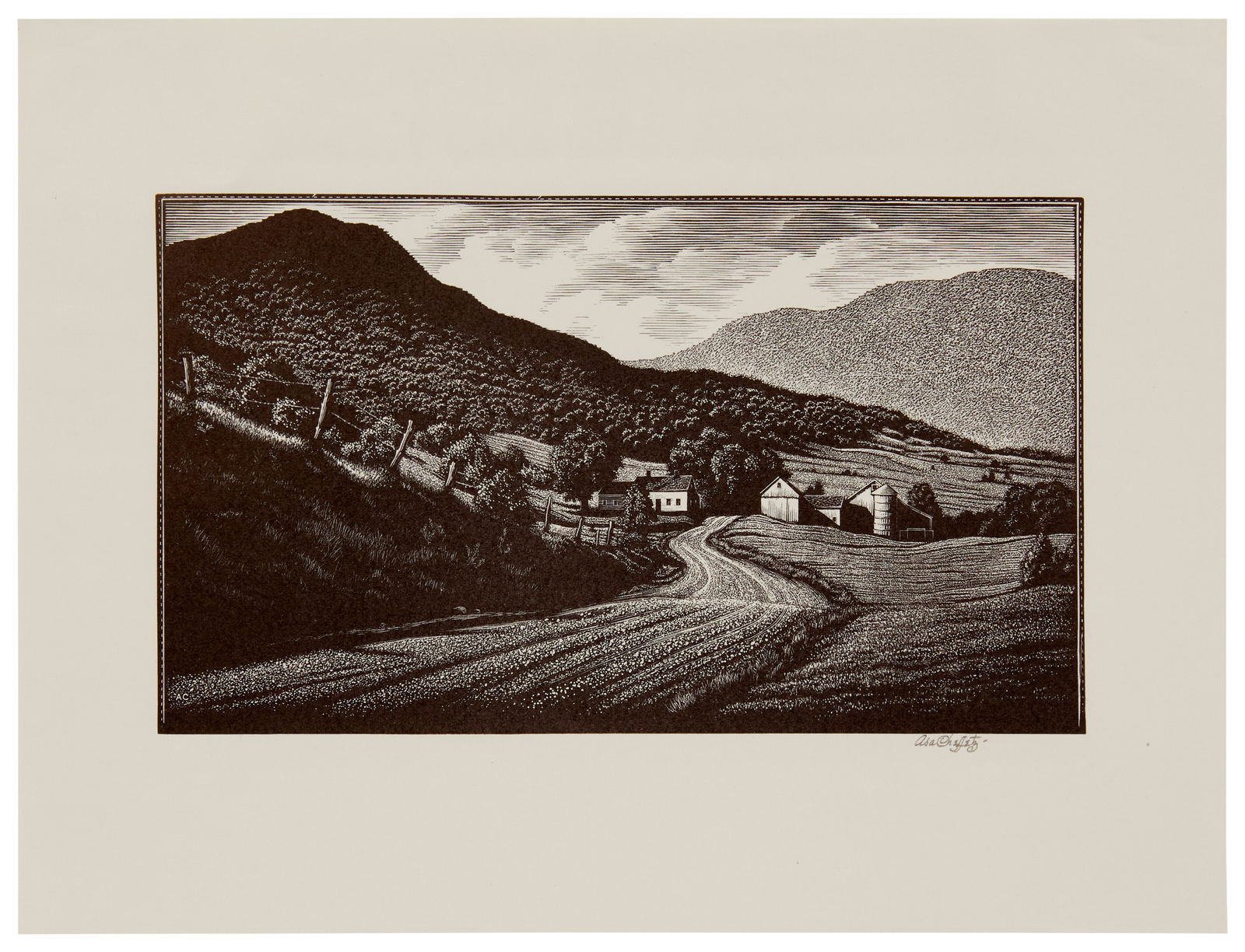 Asa Cheffetz (1897-1965), "Down Montgomery Way (Vermont)," 1940, Wood engraving on laid paper, (1 of 4)