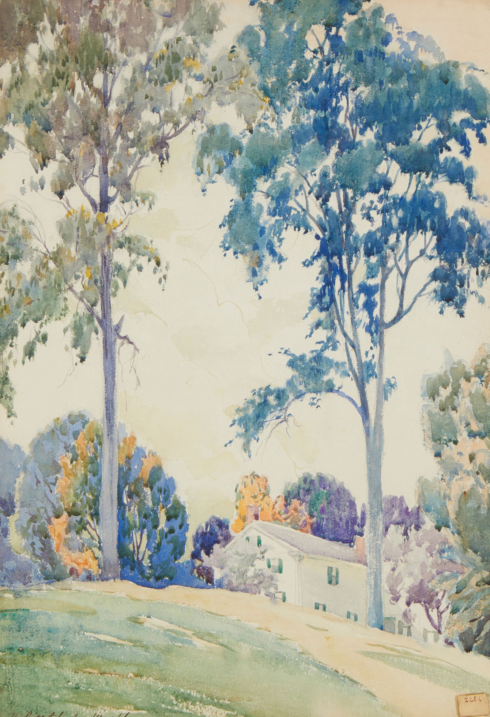 Nelly Littlehale Murphy (1867-1941), Landscape with houses and trees, Watercolor on paper, 21" H x (1 of 5)