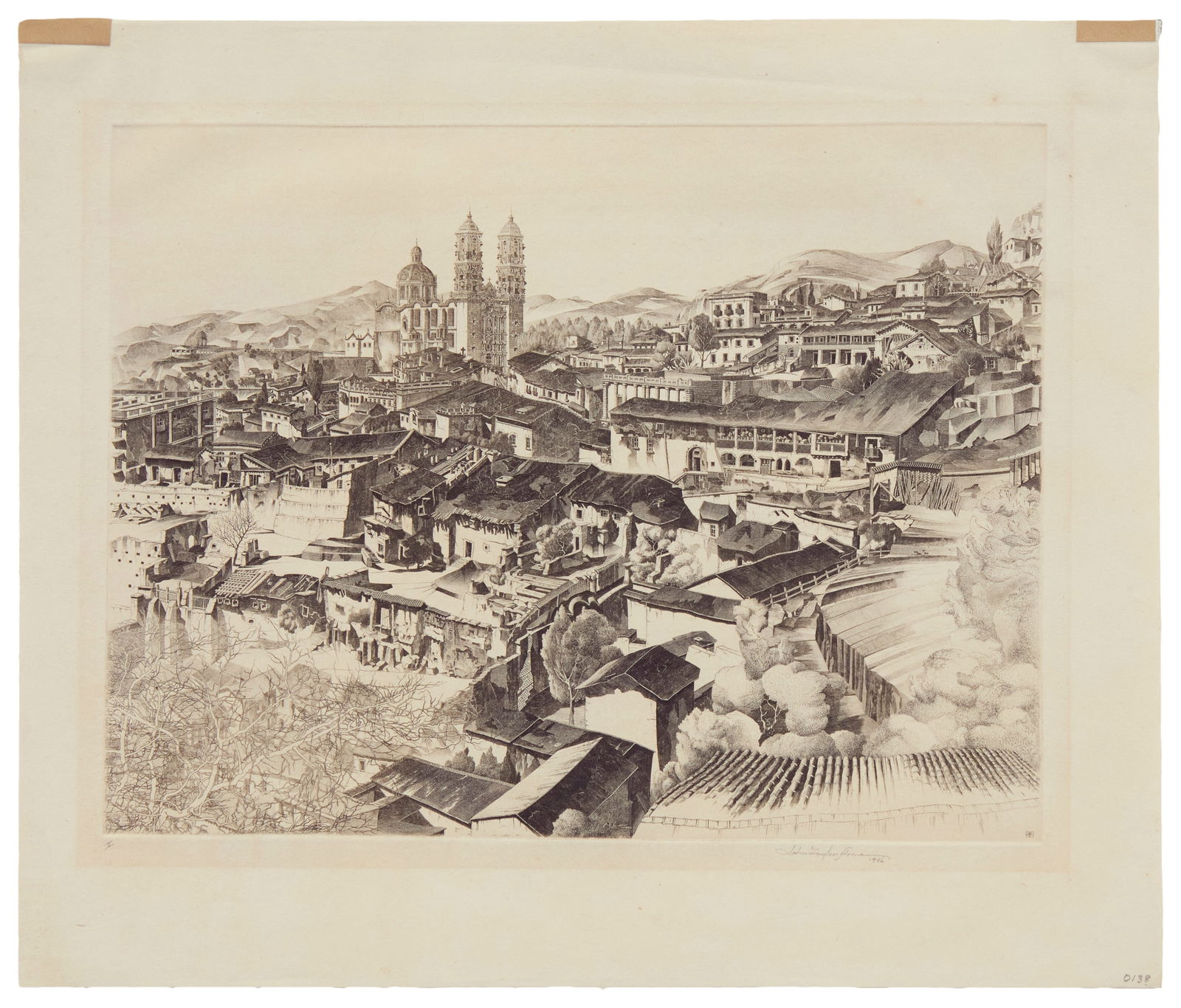 John Taylor Arms (1887-1953), "Light and Shade, Taxco," 1946, Etching on cream laid paper, watermark: John Taylor Arms(1887-1953)"Light and Shade, Taxco," 1946Etching in brown ink on cream laid paper, watermark PragaFrom an edition of 279 in this, the second stateSigned and dated in pencil i