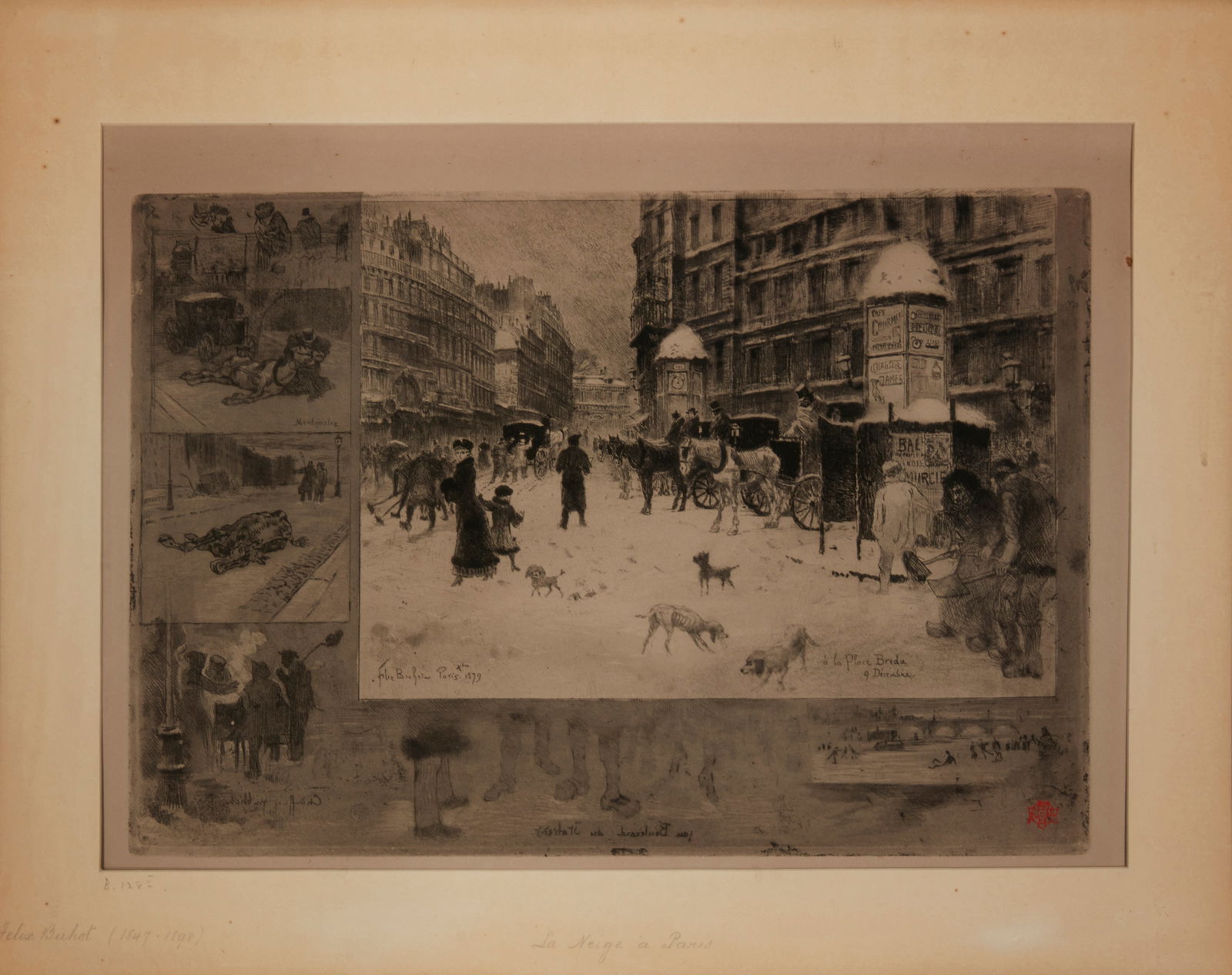 Felix Buhot (1847-1898), "L'Hiver a Paris," 1879, Etching with aquatint, drypoint, and roulette on (1 of 8)