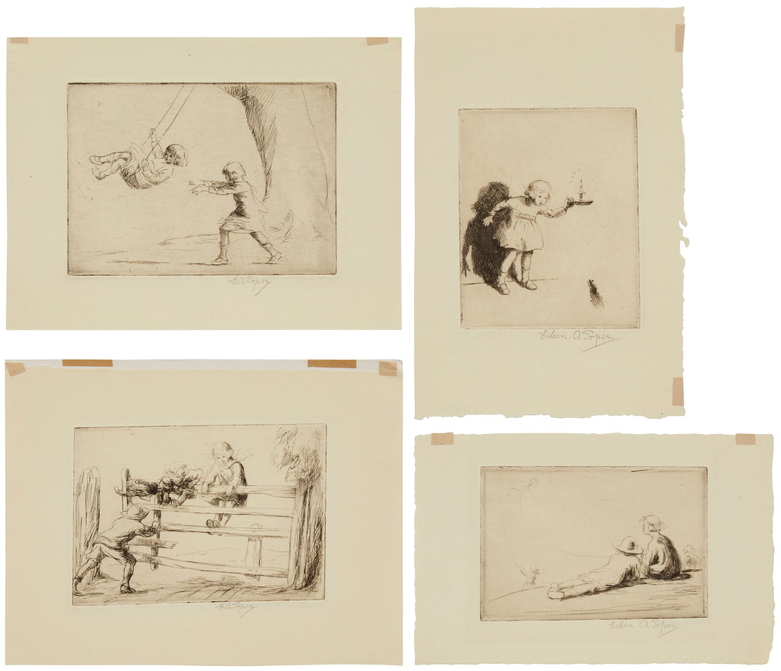 Eileen Alice Soper (1905-1990), Four works: "The Swing," 1921; The Three Wees," 1918-1921; "Kite (1 of 17)