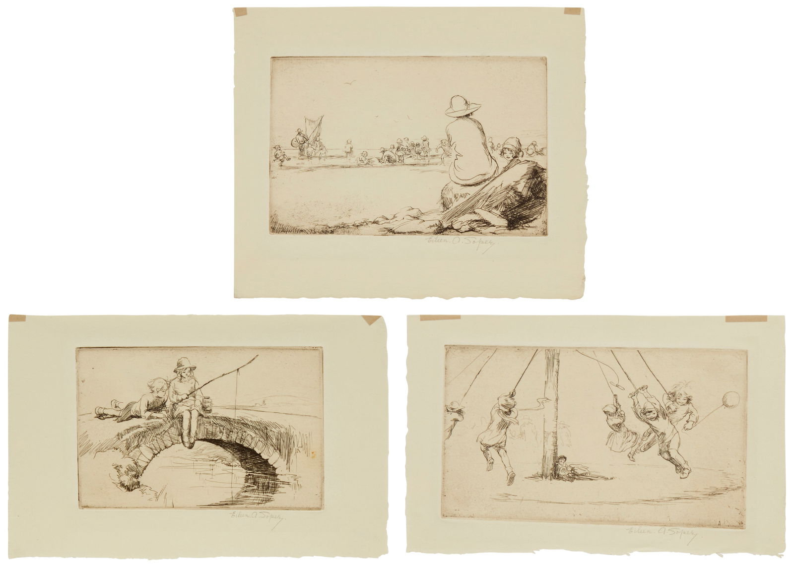 Eileen Alice Soper (1905-1990), Three works: "Tiddlers," 1921, "The Sands," 1921, "The Giant (1 of 13)