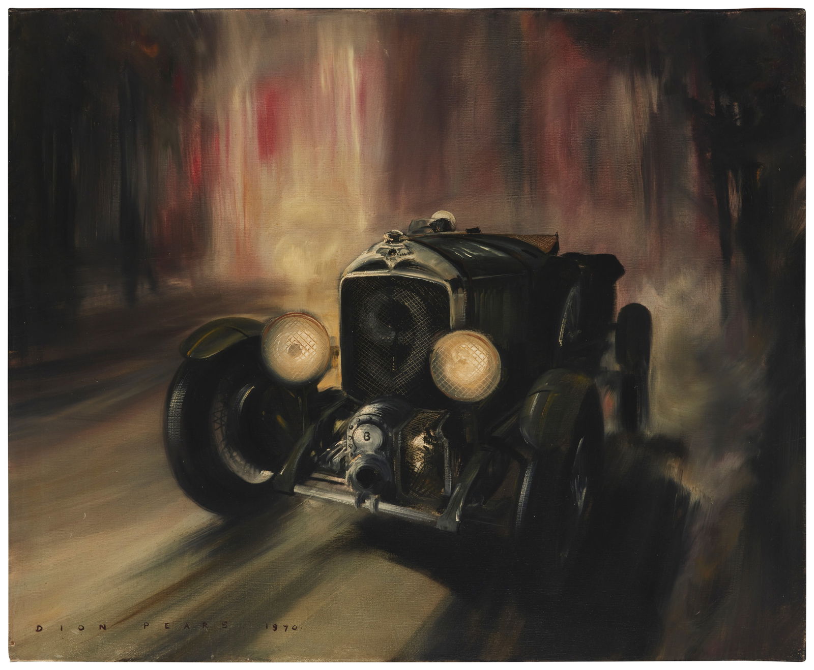 Dion Pears (1921-1985), Vintage racing car, 1970, Oil on canvas, 29.5" H x 36" W: Dion Pears(1921-1985)Vintage racing car, 1970Oil on canvasSigned and dated lower left: Dion Pears29.5" H x 36" W