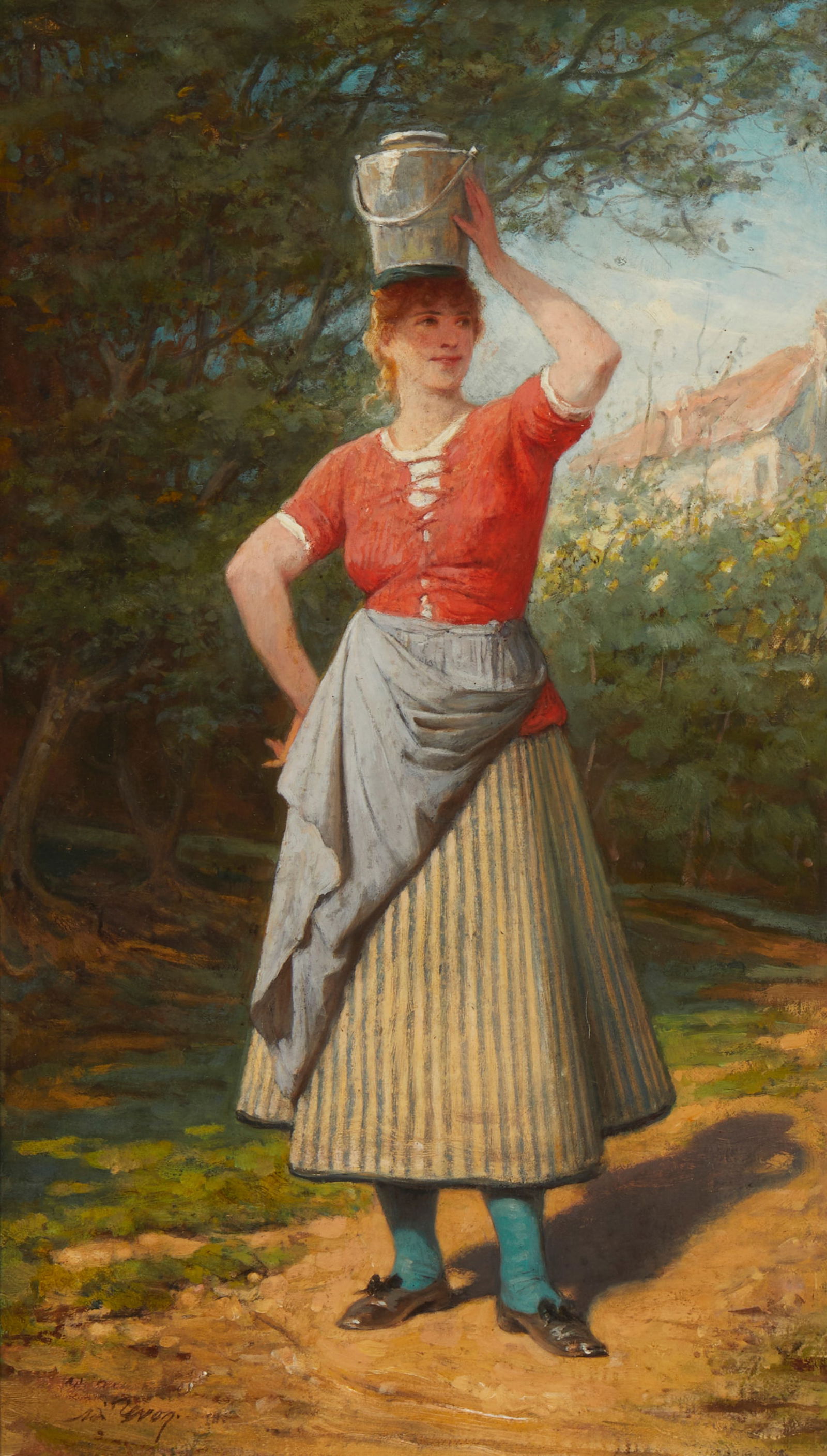 Late 19th/Early 20th Century Continental School, Standing female figure balancing a water bucket, (1 of 5)