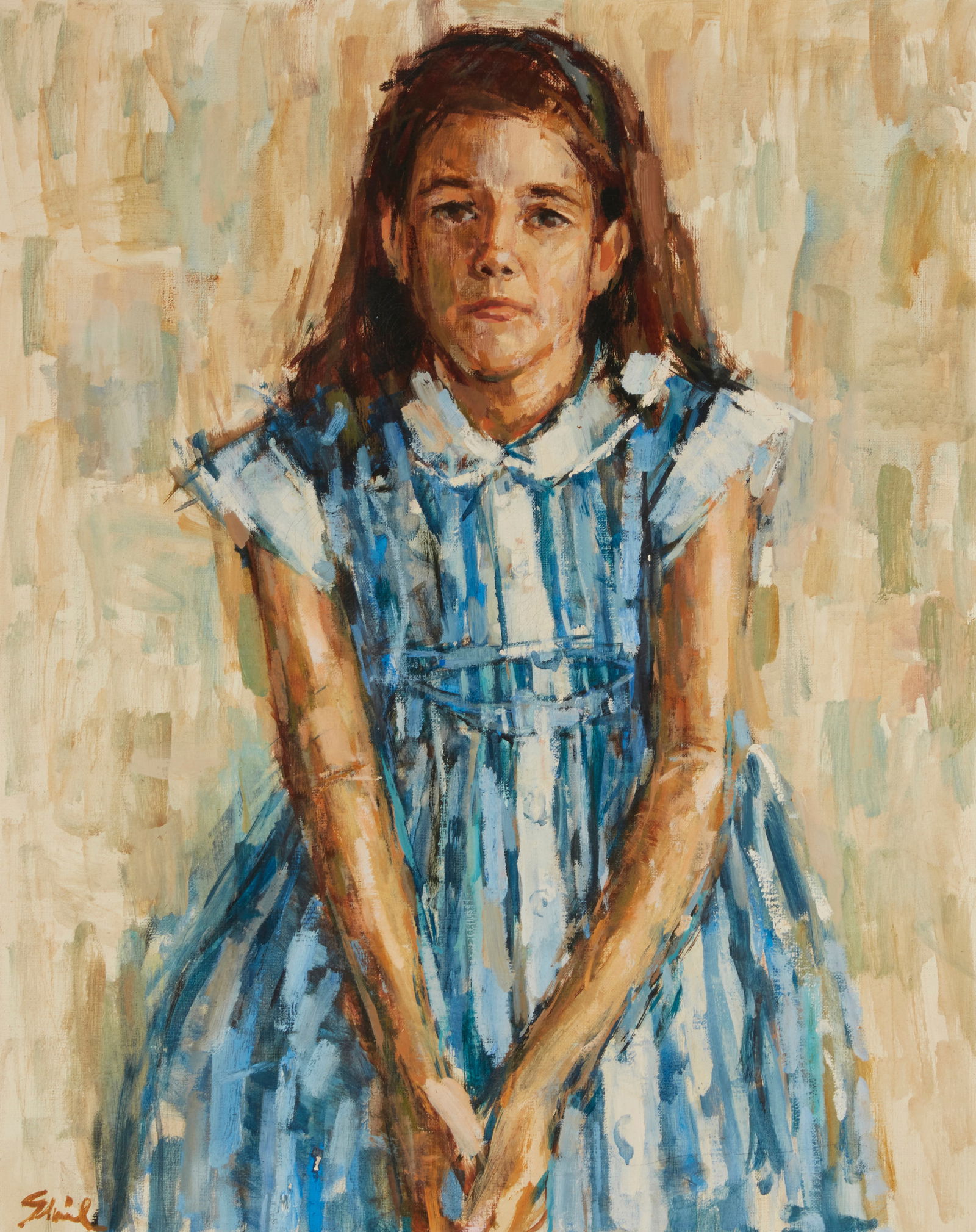 Shirl Goedike (b. 1923), Girl in a blue dress, Oil on canvas, 30" H x 24" W (1 of 5)