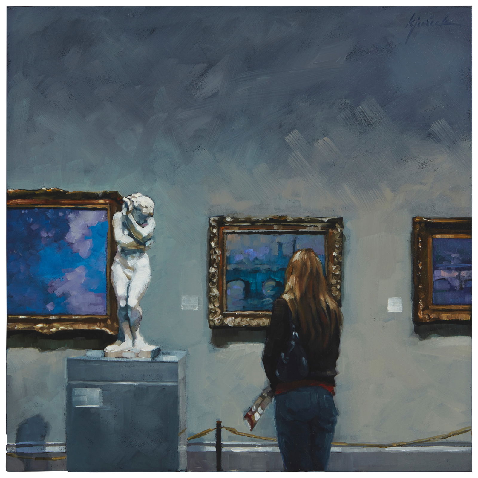 Karin Jurick (1961-2021), "The Blues," Oil on masonite, 12" H x 12" W (1 of 6)