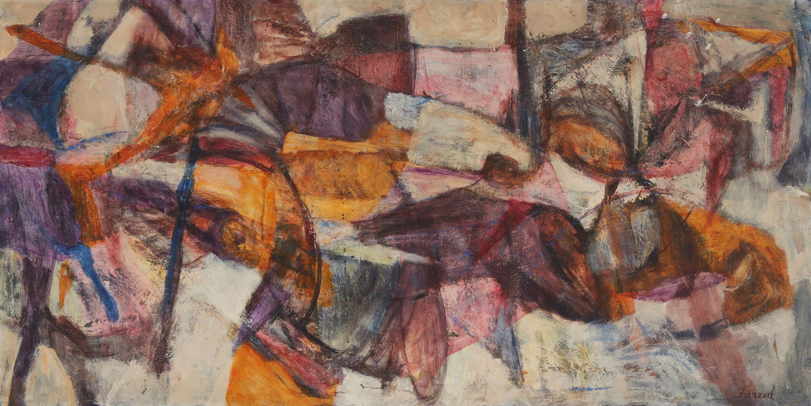 20th Century Abstract School, Untitled, Oil on board, Sight: 23.5" H x 47.5" W (1 of 5)