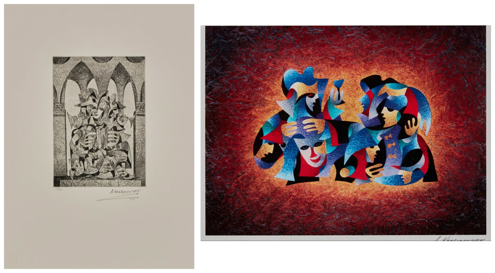 Anatole Krasnyansky (1930-2023), "Musicians" from "The Sound of Music Suite," Etching on paper,: Anatole Krasnyansky (1930-2023) Two works: "Musicians" from "The Sound of Music Suite" Etching on paper Edition: 29/74 Signed and numbered in pencil in the lower margin: A. Krasnya