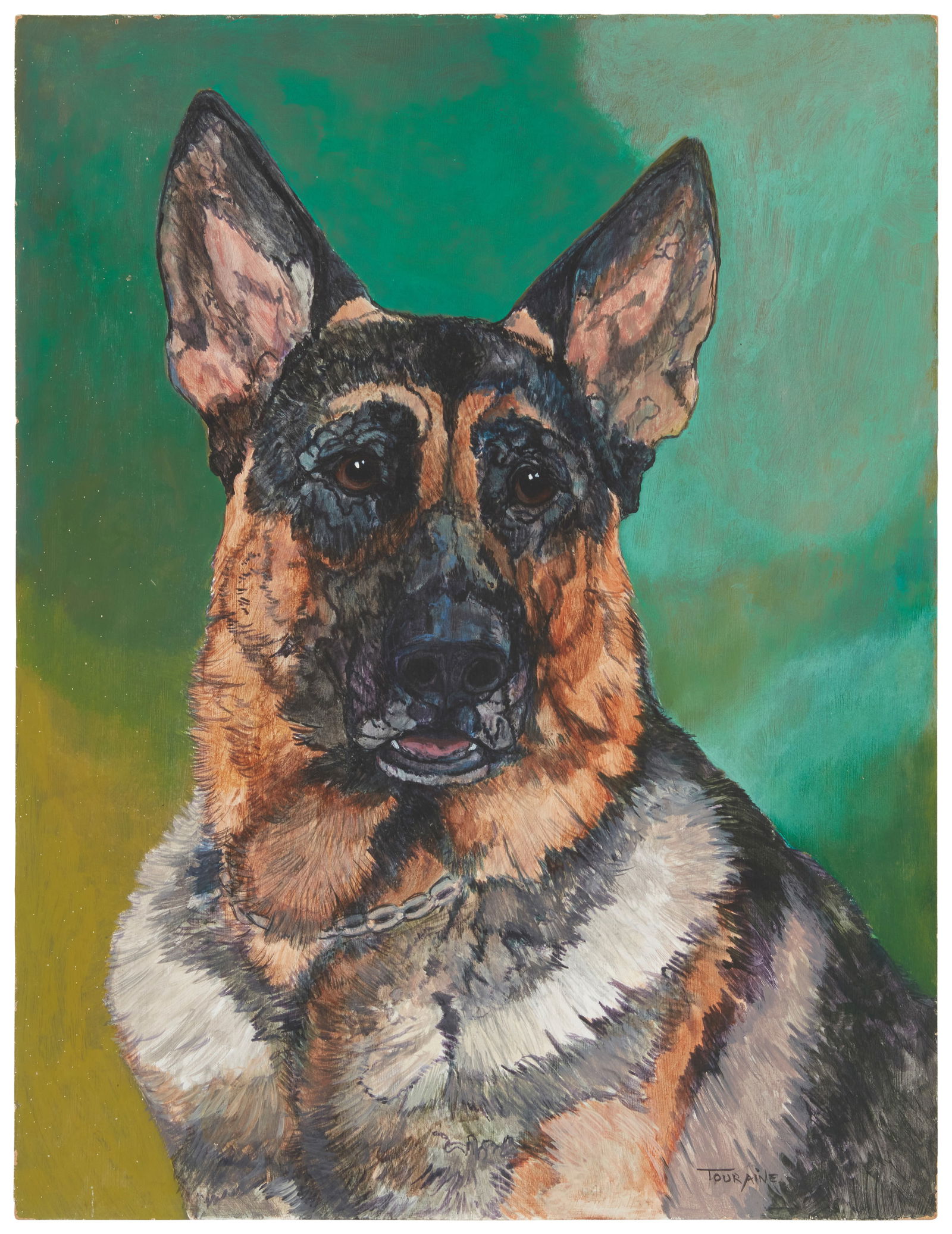 Emilie Touraine (1939-2019), Portrait of a German shepherd, Oil on Masonite, 24" H x 18" W (1 of 4)