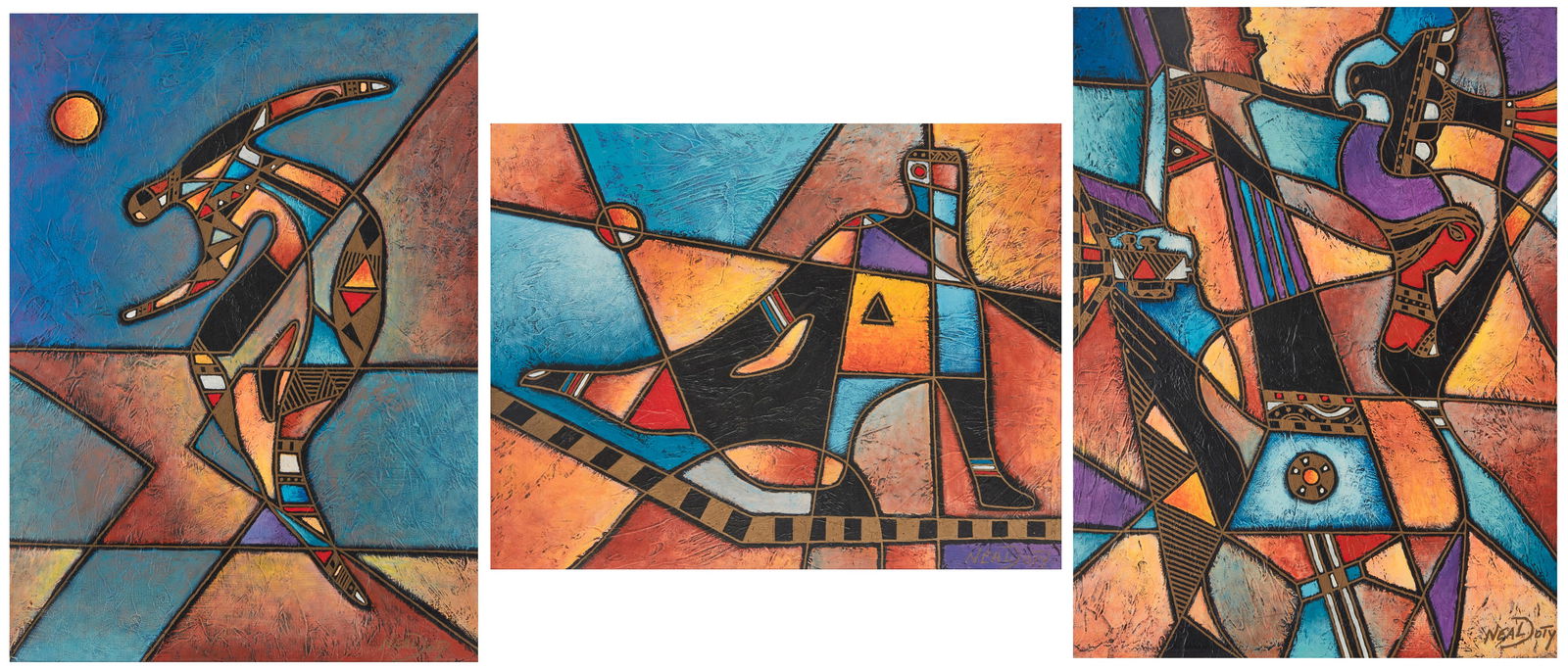 Neal Doty (1941-2016), Three works: Each: Abstract figures, Each: Acrylic and mixed media on (1 of 14)