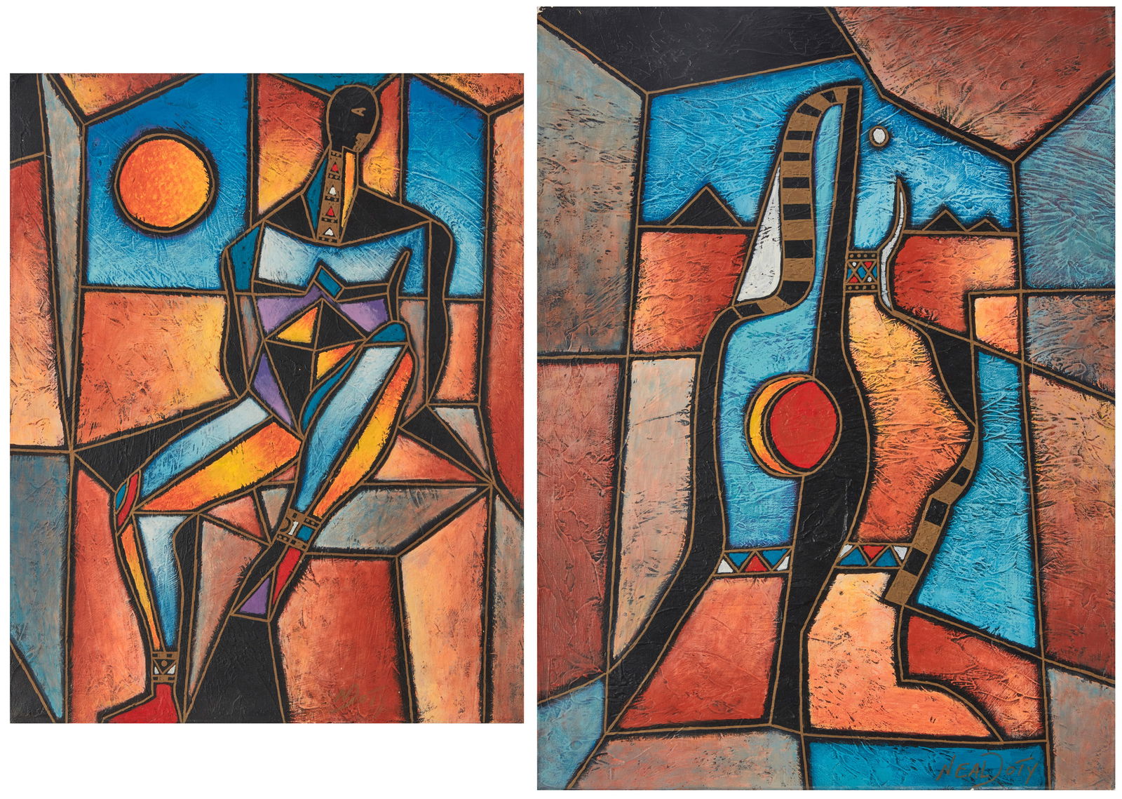Neil Doty (1941-2016), Two works: Abstracted male figure, Abstracted female figure, Each acrylic and (1 of 10)