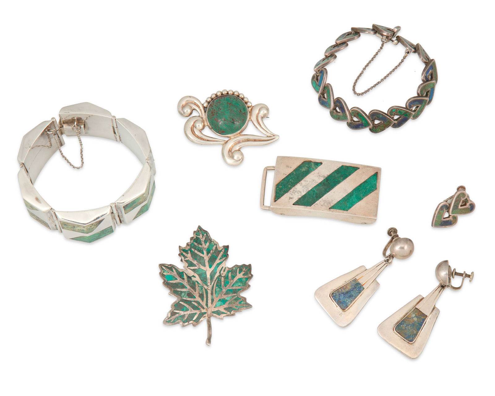 A mixed group of Mexican silver and hardstone inlay jewelry (1 of 2)
