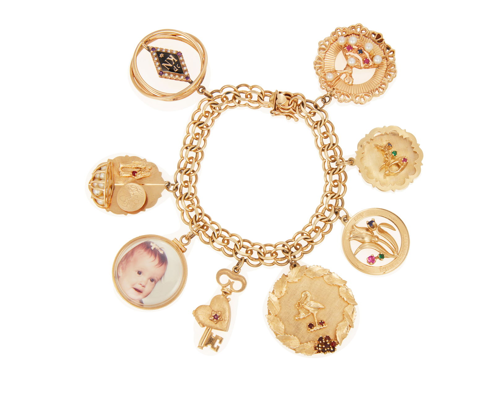 A Gold and Multi-Stone Charm Bracelet (1 of 2)